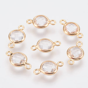 Crystal look round genuine 18K gold border double connector x 6 pieces