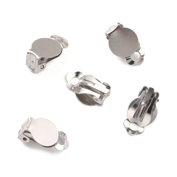 Surgical stainless steel clip on earring base setting. 6 pieces.