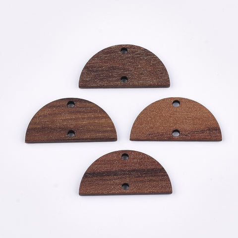 Walnut wood semi circle charms/connectors x 4 pieces